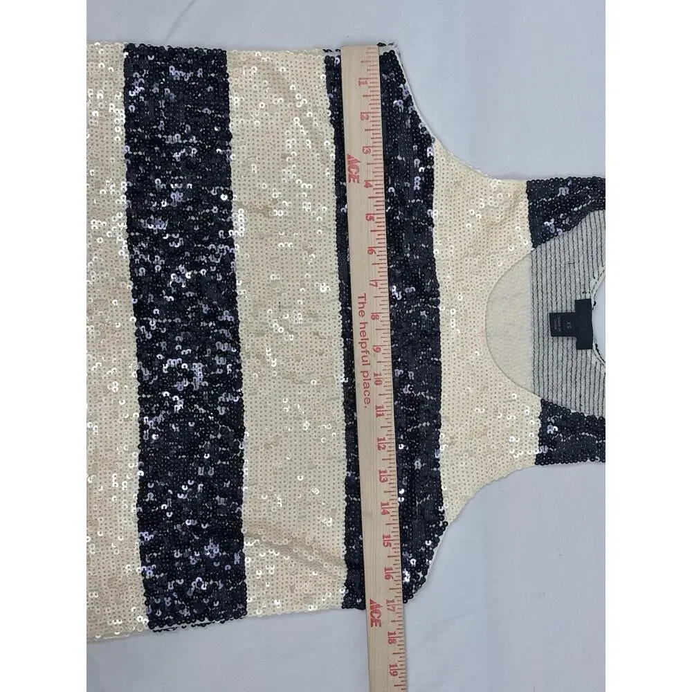 J.Crew Collection Rugby-Stripe Sequin Racerback Tank Top Navy/Ivory XS